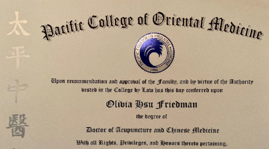 Pacific College of Oriental Medicine Doctorate, Olivia Hsu Friedman